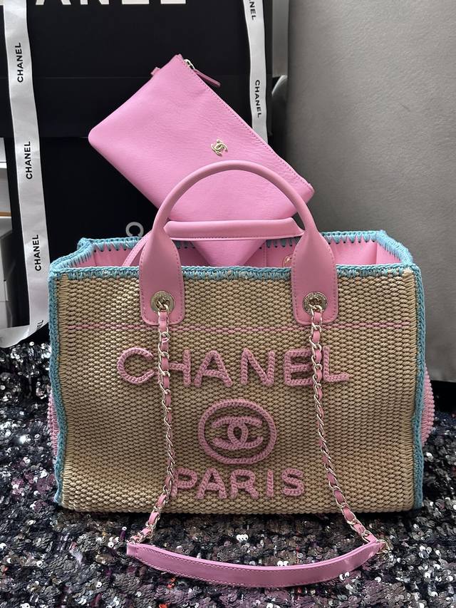 Chanel 24S 编织沙滩包 32Cm 编织工艺品 彩色pink 收藏