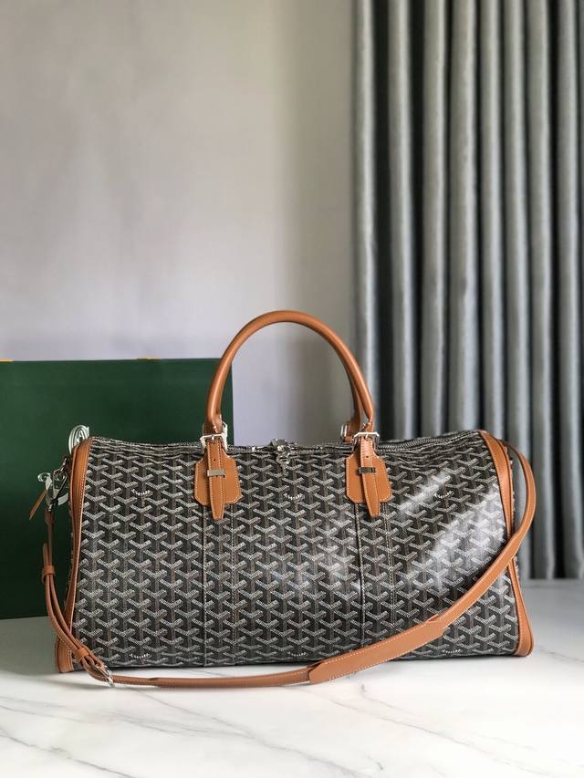 正品级 Goyard Croisiere 50手提旅行袋运动包，明星同款大容量旅行时尚单品，Goyardine 经典花纹帆布搭配头层牛皮，肩带可拆卸，手提轻便帅