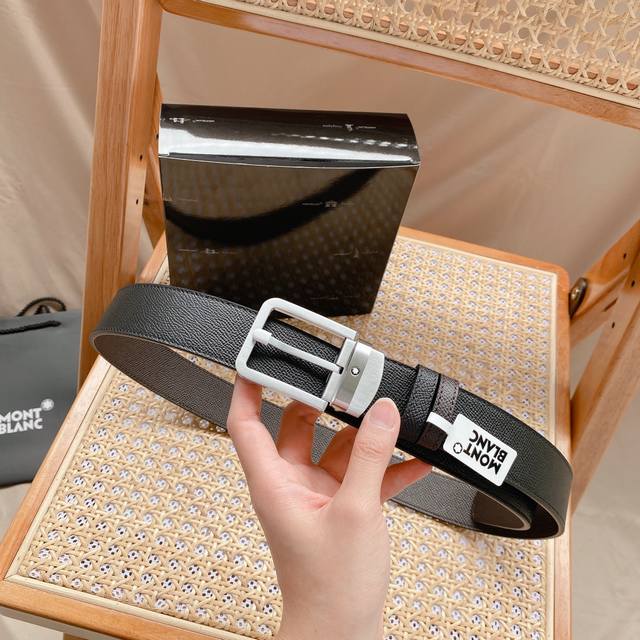 万宝龙 -双面意大利进口头层手掌纹牛皮，搭配真空电镀拉丝纯铜针扣，经典款式，专柜有售，市场顶级品质，支持验货 配送全套专柜包装，宽度 3.5Cm