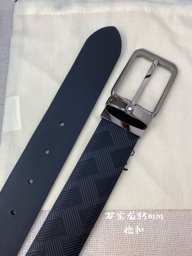 万宝龙 -意大利进口头层压花小牛皮配平纹底，搭配真空电镀亮面纯铜针扣，经典款式，专柜有售，市场顶级品质，支持验货 配送全套专柜包装，宽度 3.5Cm