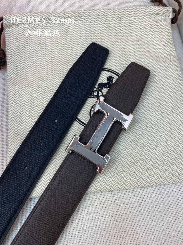 爱马仕 -双面意大利进口头层手掌纹牛皮，搭配真空电镀磨胶纯铜扣，官网新款，专柜有售，市场顶级品质，支持验货 配送全套专柜包装，宽度 3.2Cm