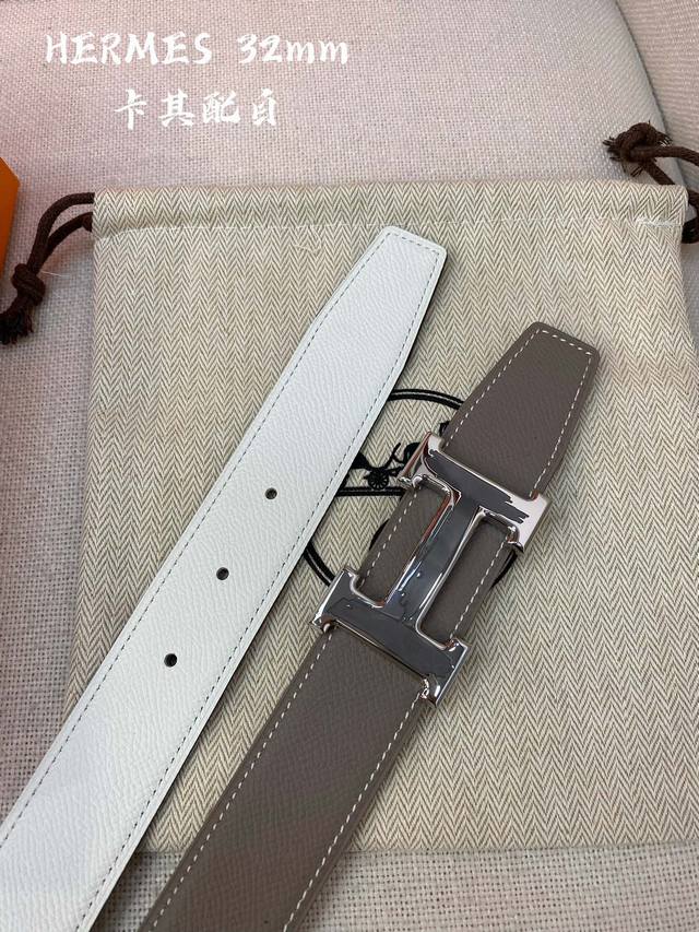 爱马仕 -双面意大利进口头层手掌纹牛皮，搭配真空电镀磨胶纯铜扣，官网新款，专柜有售，市场顶级品质，支持验货 配送全套专柜包装，宽度 3.2Cm