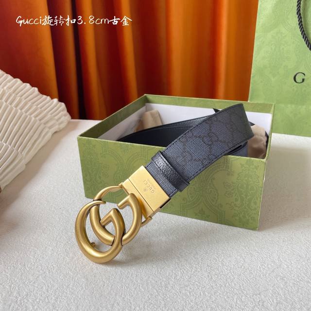 Gucci -意大利进口专柜专用印花帆布配猪皮纹底，搭配真空电镀仿古铜旋转扣，官网新款，专柜有售，市场顶级品质，支持验货 配送全套专柜包装，宽度 3.8Cm