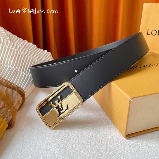 Lv -双面意大利进口头层小牛皮，搭配真空电镀花纹纯钢扣，经典款式，专柜有售，市场顶级品质，支持验货 配送全套专柜包装，宽度 4.0Cm