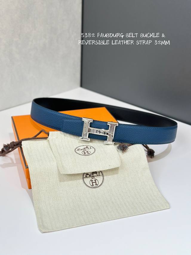 爱马仕 意大利进口头层荔枝纹牛皮配平纹底，搭配真空电镀花纹纯钢扣，官网新款，专柜有售，市场顶级品质，支持验货 配送全套专柜包装，宽度 3.2Cm