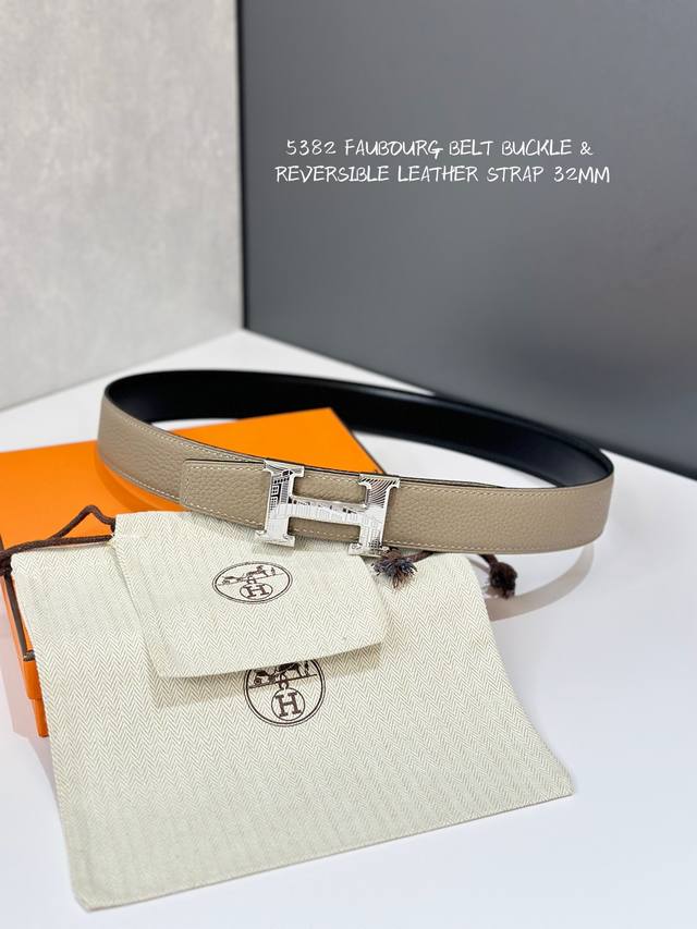 爱马仕 意大利进口头层荔枝纹牛皮配平纹底，搭配真空电镀花纹纯钢扣，官网新款，专柜有售，市场顶级品质，支持验货 配送全套专柜包装，宽度 3.2Cm