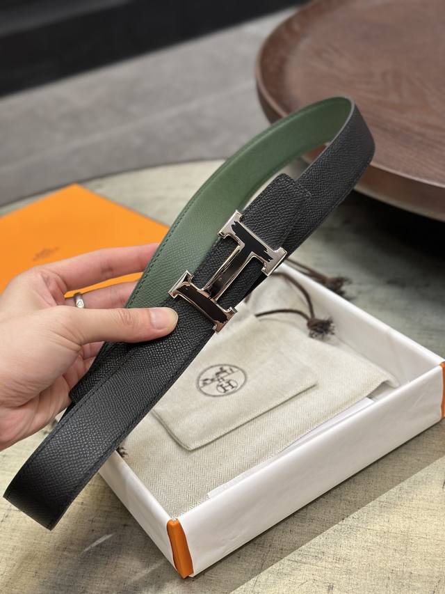 爱马仕 -双面意大利进口头层手掌纹牛皮，搭配真空电镀磨胶纯钢扣，官网新款，专柜有售，市场顶级品质，支持验货 配送全套专柜包装，宽度 3.2Cm