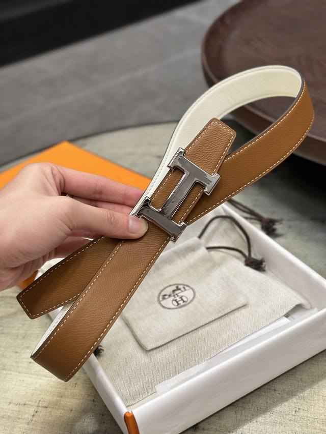 爱马仕 -双面意大利进口头层手掌纹牛皮，搭配真空电镀磨胶纯钢扣，官网新款，专柜有售，市场顶级品质，支持验货 配送全套专柜包装，宽度 3.2Cm