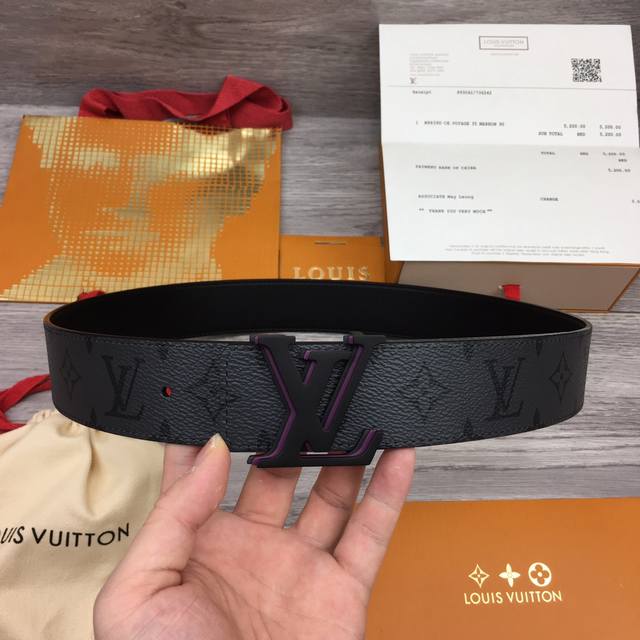 Lv -意大利进口专柜专用monorgan涂层帆布配头层皮底，搭配真空电镀叠层纯铜扣，经典款式，专柜有售，市场顶级品质，支持验货 配送全套专柜包装，宽度 4.0