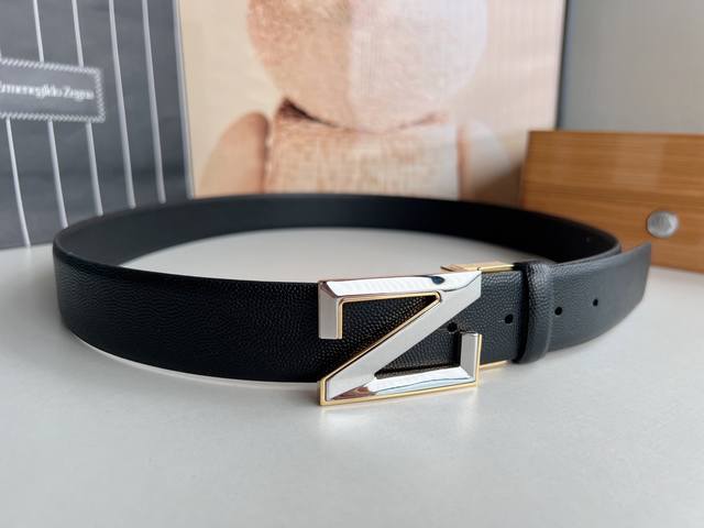 杰尼亚 -双面意大利进口头层球纹小牛皮，搭配真空电镀亮面纯铜扣，经典款式，专柜有售，市场顶级品质，支持验货 配送全套专柜包装，宽度 3.5Cm