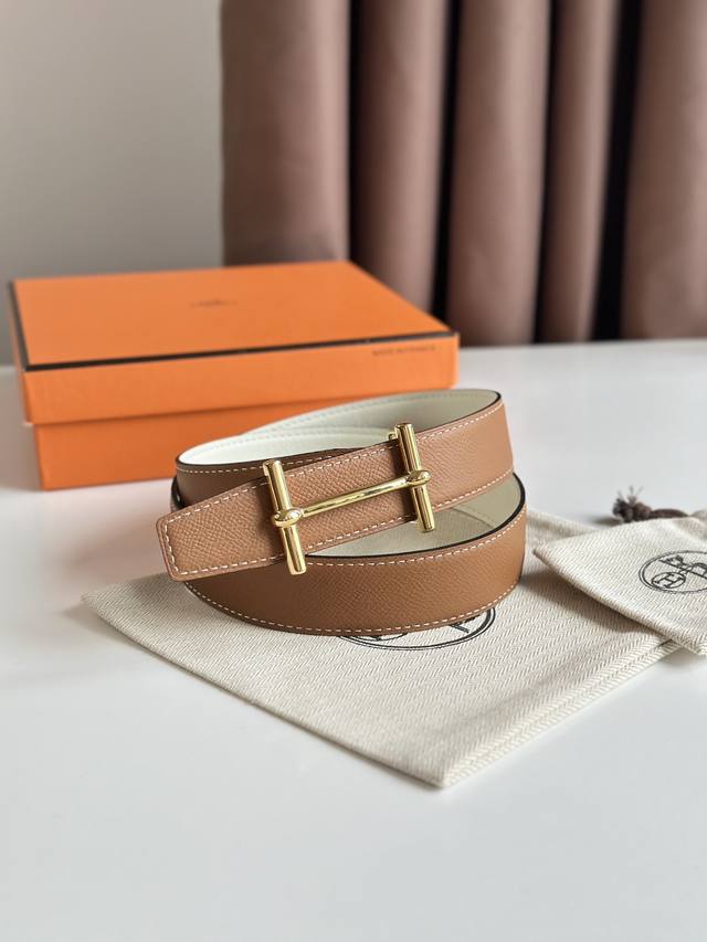 爱马仕 -双面意大利进口头层手掌纹牛皮，搭配真空电镀亮面纯钢扣，官网新款，专柜有售，市场顶级品质，支持验货 配送全套专柜包装，宽度 3.2Cm