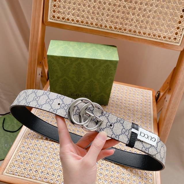 Gucci -意大利进口专柜专用印花帆布配猪皮纹底，搭配真空电镀亮面旋转纯铜扣，经典款式，专柜有售，市场顶级品质，支持验货 配送全套专柜包装，宽度 3.8Cm