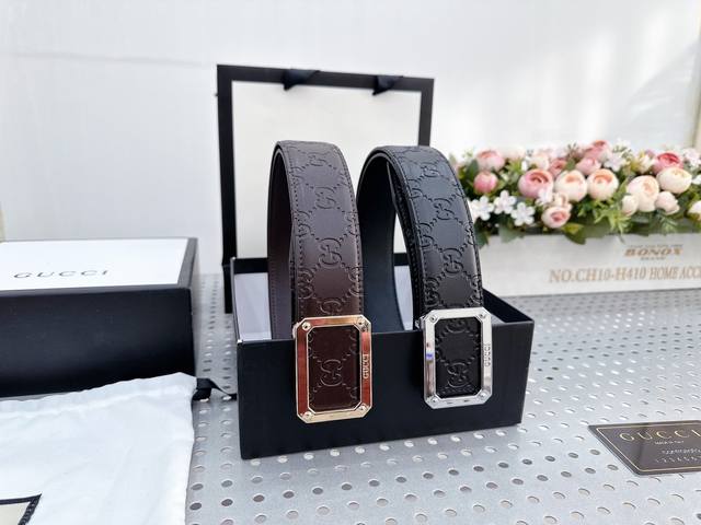 古奇 独家定制款潮范爆棚高端来袭，满足你各种场合的需要。腰带采用牛皮带身，带宽3.8Cm。带头颜色随意搭配*高级精品高端大气送礼之佳品。实物拍摄 附带原版包装