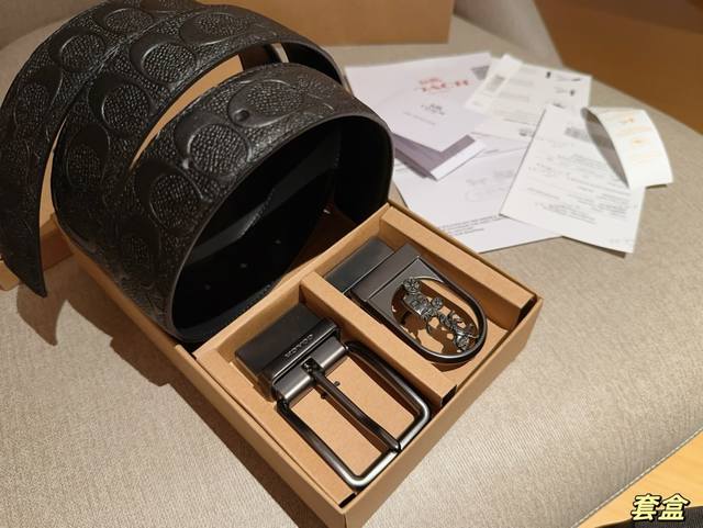 Coach蔻驰 真皮腰带双带头随意搭配 超值组合套装套盒 宽度3.5Cm 礼盒包装手提袋