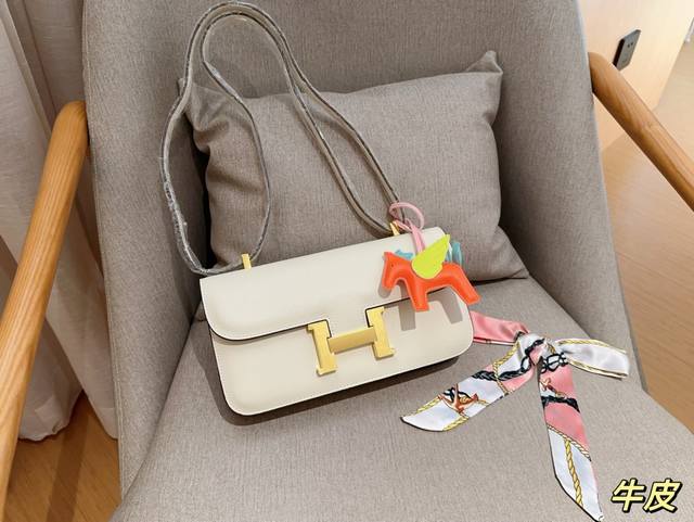 牛皮金扣 配送丝巾小马挂件 爱马仕hermes 手掌纹elan26横版康康包空姐包 尺寸26×19×11 礼盒包装