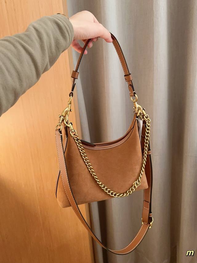 小号 蔻驰coach 新品juliet朱丽叶 磨砂麂皮绒翻毛皮腋下包牛角包 Hono流浪包 尺寸32×16×8 礼盒包装