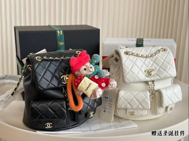 全套包装 Chanel23P Duma中号双肩包 口袋设计加上三个chanel双clogo整包很立体有型 尺寸20*22