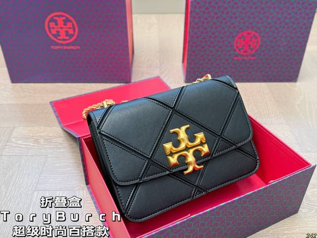 折叠盒 Tory Burch Tb托里伯奇 Eleanor斜挎包 超级百搭款 高级有质感 搭配金色链条真的很好看 容量也是足足的哦 尺寸：25 18