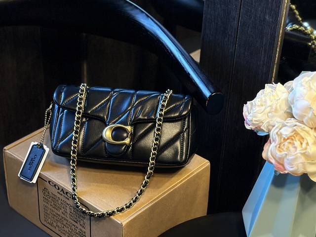 原版皮 小号 官网飞机箱 Coach All Black链条 。Otabby 系列新款 Coach 链条 ”。包包天花板来啦~ 暗黑系高级感拉满的全黑金属扣、金