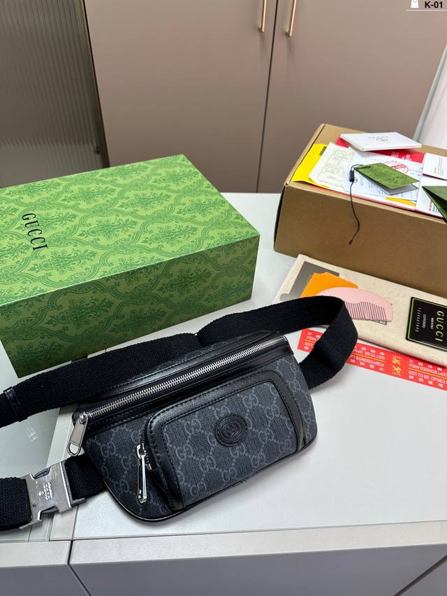 配木梳小镜子 Gucci 古奇 Gg Retro系列腰包 胸包 男女通用斜挎包 采用精湛镶嵌细工，经典百搭k-01尺寸23×12折叠盒飞机盒