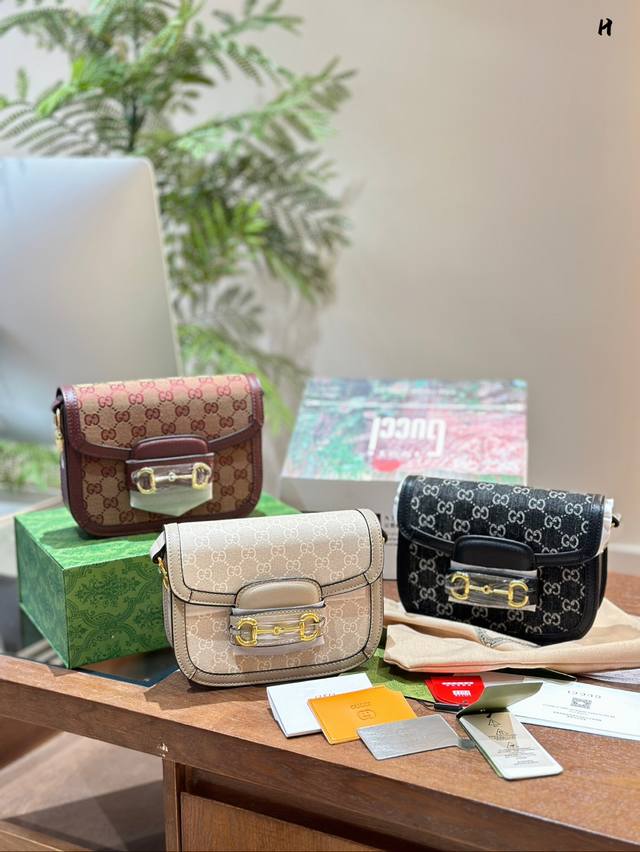 Gucci 古驰1955马街扣黑丹宁denim老花logo马鞍包单肩斜搭手提包小号男女同款黑色超级酷百搭洋气98新尺寸:22Cm 双盒