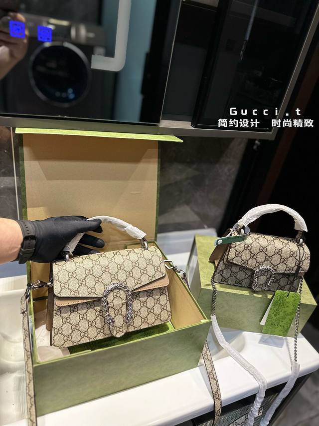 礼盒包装 Gucci 酒神手提包 专柜最新款gucci 手提市场独家新款，古奇醉新爆款，醉新元素， Gucc1Speedy波士顿枕头包现货原厂订制五金，进口牛皮