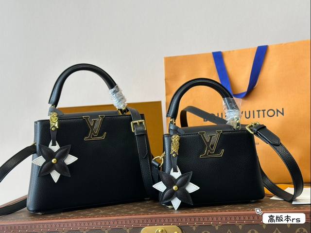 折叠盒 Lvcapucines 贵妇包 牛皮，金色扣五金，超繁琐制作工序，女王范儿必备，Mini款独特超宽背带，经典大logo设计，结合monogram经典小花