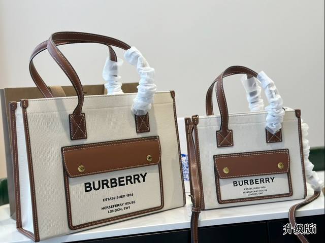 Burberry 巴宝莉托特包 Horseferry格纹帆布拼接小牛皮简直秋冬必备款 上身真的很好看经典气质款 日常出行 容量很大 33*26 23*19