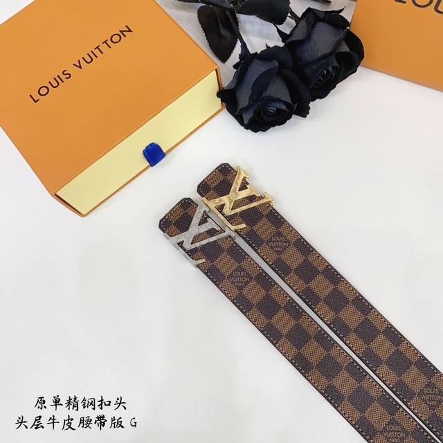 路易l驴家 寬度4.0Cm 面為原廠头层牛皮 風格效果 底為柔軟的黑色头层牛皮 經典字母精钢扣头效果 手感極佳 从买原版到开发历经数月打造而出 选料 做工细节