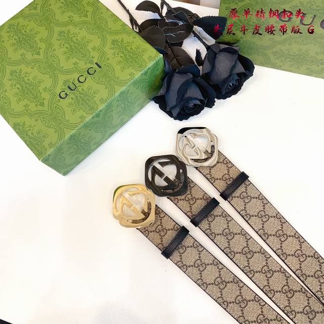 Gucc古奇g家 原单新品 带身采用雙面意大利進口原廠牛皮纹 非市场普通版本 黑色经典配色 百搭适合各种场合 扣头精品设计注意细节 宽度3.8Cm