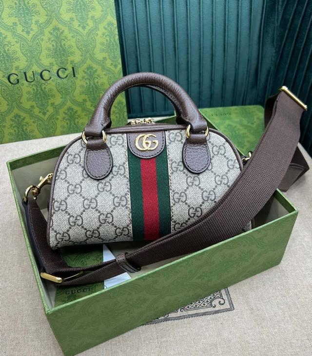 原厂皮 大货出品 新款 G G 新品波士顿迷你 经典的绿红绿织带 造型小巧玲珑 进口皮 对版五金，款号：724606、尺寸：21X12X10、配正品包装