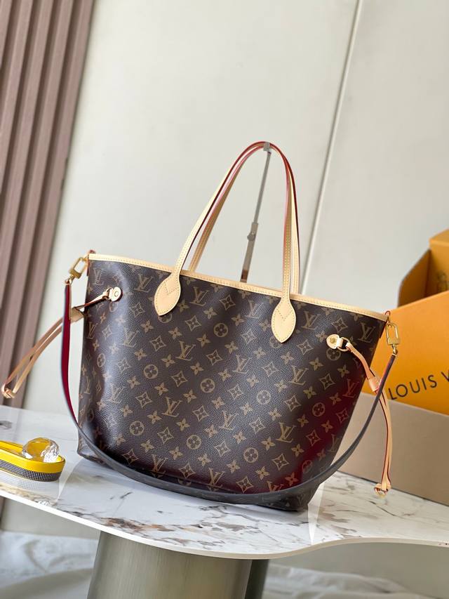 特级mb芯片版原厂皮 Neverfull Bandouliere Inside Out Gm手袋 型号：M12096大红白皮动态芯片版 材料：A级全钢五金，进口