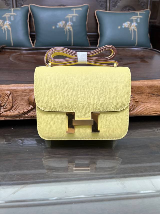 Hermes爱玛仕 空姐包 经典女款 原版皮19 23Cm 小鸡黄金银扣 现货