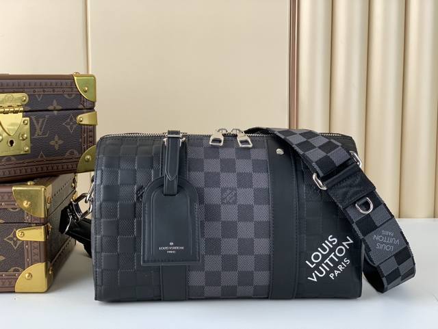 顶级原厂 City Keepall 手袋 N40452黑格 黑压格 本款 City Keepall 手袋拼合 Damier Infini 压纹皮革和 Damie