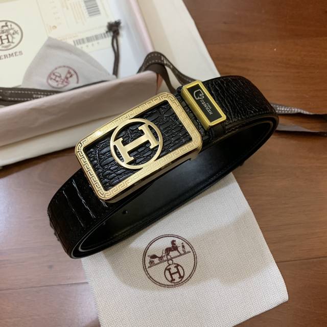 爱马仕经典版型！正版开模 进口牛皮鳄鱼背骨纹，精密电镀标志纯钢扣，宽度3.8Cm实物拍摄，品质保真