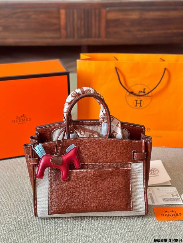 头层牛皮 Birkin 30 Cargo 帆布包 限量版 2024新品 Birkin 30 Cargo 帆布包 帆布拼接滑皮 Swift。一款越用越有复古味道的