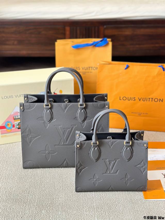 牛皮版本 Lv Onthego 35 25Cm 压字 丛林包 时尚托特包 折叠礼盒 原单品质 Lv A B面喷绘 Onthego妈咪袋 性价比之王这是一款超赞的