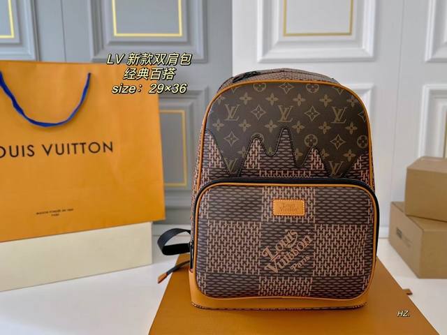 无盒 Size：29×36 Lv路易威登双肩包 满足日常所需，解放双手 款式干 百搭 有非常能装 黑色老花款，低调简单 包身不易变形，自重轻