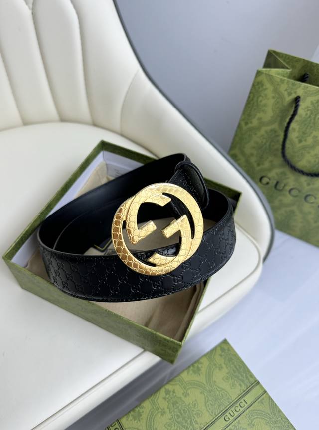 Gucci，原厂精密电渡扣头，意大利原厂皮，宽4.0Cm，代购级。