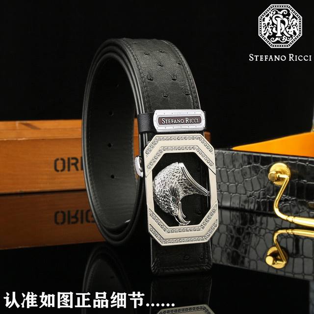 高端品质,实物拍摄 批 配全套包装 品牌: Stefano Ricci海外原单 扣头材质:精品实心钢扣 带身材质正面:38Mm宽度采用野生驼鸟皮搭配底皮进口树膏 高端品质,实物拍摄 批 配全套包装 品牌: Stefano Ricci海外原单 扣头材质:精品实心钢扣 带身材质正面:38Mm宽度采用野生驼鸟皮搭配底皮进口树膏