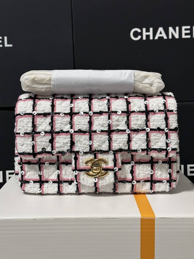 Chanel 25c 甜美色系 粉白格 大mini cf 20cm