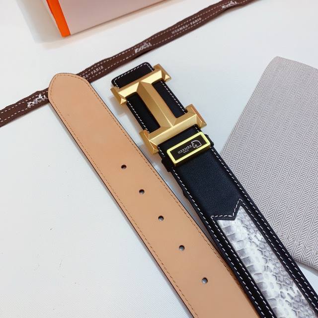 正版包装，高端专供，爱马仕纯钢喷砂精品扣，南非真蟒蛇皮拼原厂牛皮，树膏底，版型漂亮高档，正品开模复刻，好货拼质量，品质保真 制作工艺考究 媲美正品无压力 宽度3