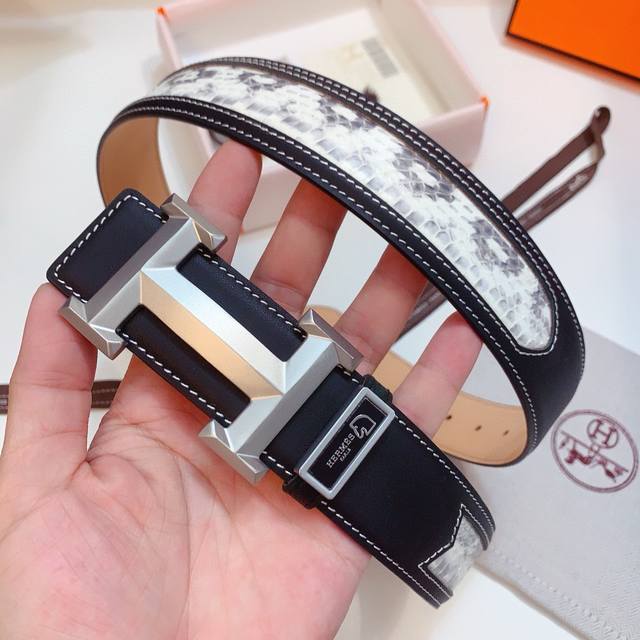 正版包装，高端专供，爱马仕纯钢喷砂精品扣，南非真蟒蛇皮拼原厂牛皮，树膏底，版型漂亮高档，正品开模复刻，好货拼质量，品质保真 制作工艺考究 媲美正品无压力 宽度3