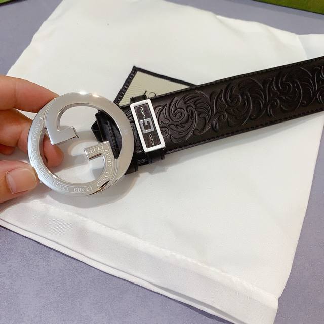 配图片正版包装，古奇专柜正品款，精品纯钢双G扣，经典原厂压花系列，原版标准3.8规格，顶级工艺，区别市场货，对比实物即知