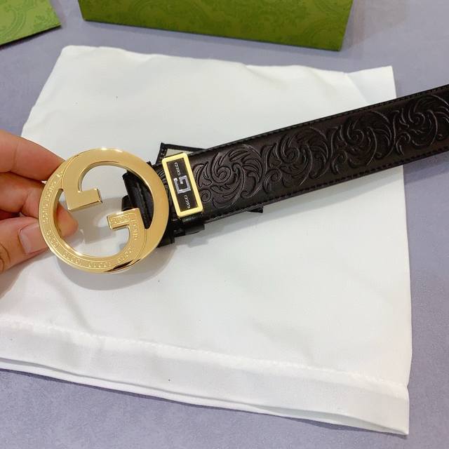 配图片正版包装，古奇专柜正品款，精品纯钢双G扣，经典原厂压花系列，原版标准3.8规格，顶级工艺，区别市场货，对比实物即知