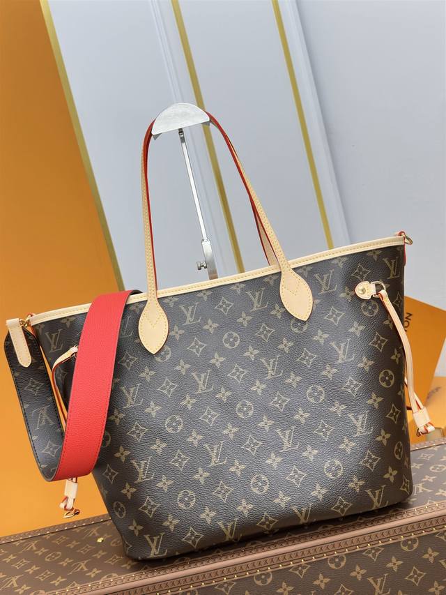 全钢五金 变码芯片 特级配全套包装 款号M12096老花红色 Neverfull Inside Out 中号手袋 Neverfull Inside Out 中号