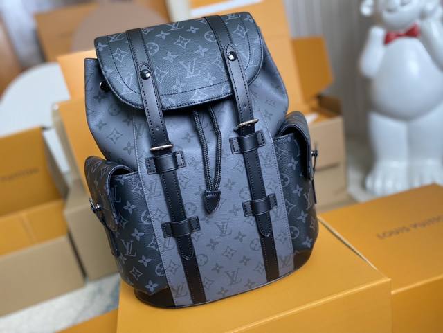 顶级原单 M46331 灰色M45419 迷你 本款 Christopher 小号双肩包融合 Monogram Eclipse Reverse 帆布和皮革饰边，