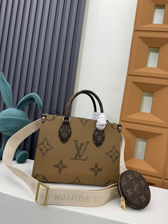 独家背景 原单M46373 本款 Onthego 小号手袋拼合 Monogram 和 Monogram Reverse 帆布，Monogram Giant 图案