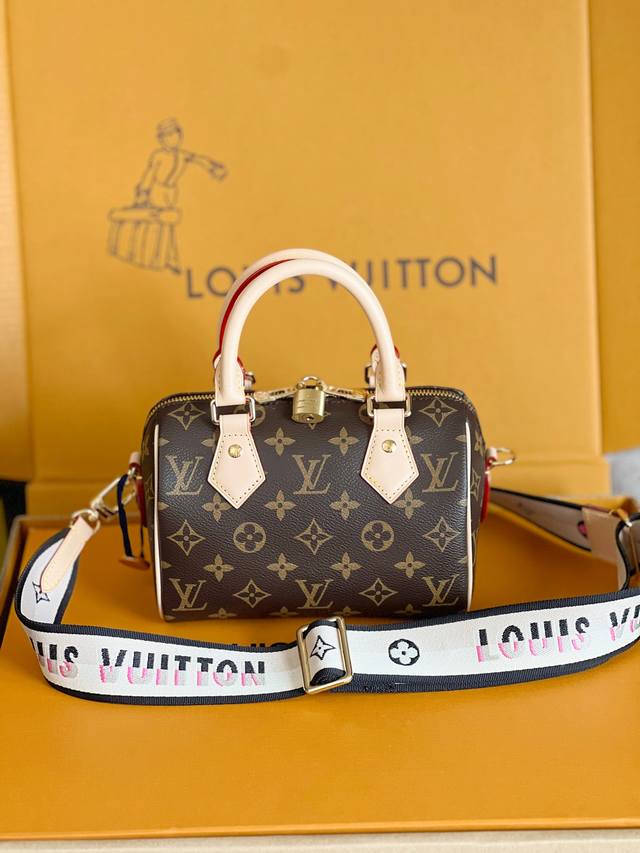 原单品质 变码芯片M46234，Speedy 20 枕头包 黑肩带 本款Speedy BandoulièRe 20 手袋采选 Monogram 帆布 牛皮革饰边