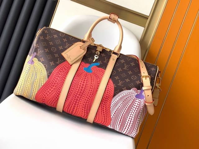 顶级原单M46441南瓜丝印 旅行袋系列 Lv X Yk Keepall 45 55 旅行袋 M46441 45Cm 黑花M46439黑花 55Cm M4647